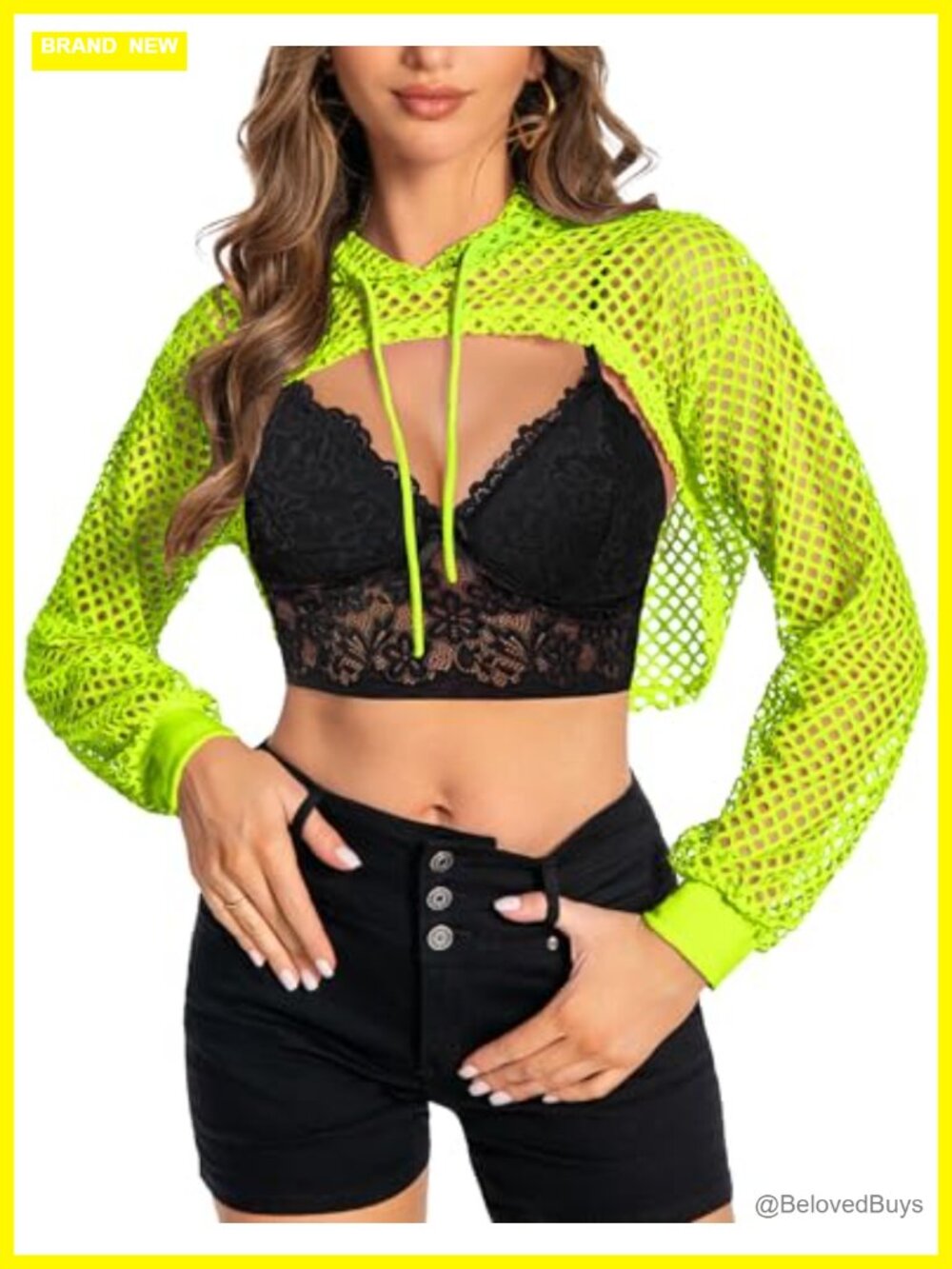 Women Mesh Crop Top Hoodie Fishnet Long Sleeve Sheer Blouse Party